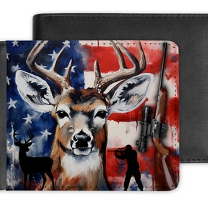 Design de face única de 4 "x 3,75" para carteira, arquivos digitais para sublimação, cervo, bandeira americana, sangramento, vermelho, branco, azul, caça patriótica