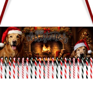 17.75&quot; x 6.25&quot; Christmas Candy Cane Countdown Advent Digital Files for Sublimation Golden Retriever&#39;s Wearing Santa Hats