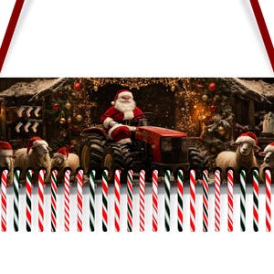 17.75&quot; x 6.25&quot; Christmas Candy Cane Countdown Advent Digital Files for Sublimation Santa on a sheep farm
