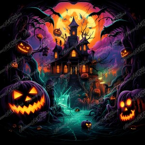 20 oz Straight Digital Files for Sublimation Neon Blacklight Halloween Haunted House Pumpkins
