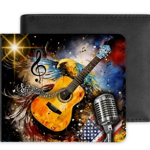 Design de face única de 4 "x 3,75" para carteira, arquivos digitais para sublimação, guitarra acústica, patriótica, americana, country, música ocidental
