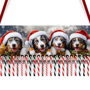 17.75&quot; x 6.25&quot; Christmas Candy Cane Countdown Advent Digital Files for Sublimation Australian Shepherds Celebrating Christmas