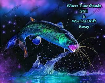 20 oz Straight Digital File for Sublimation DTG DTF UVDTF – Neon Catfish Tumbler Wrap – Fishing Design – Aurora Northern Lights Fish Art