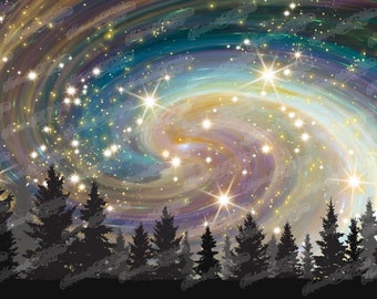 11 oz Mug Straight Digital Files for Sublimation Northern Lights with Tree Line Galaxy Milky Way