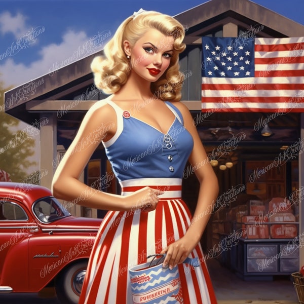 20 oz Straight Digital Files for Sublimation Patriotic American Woman Retro Pinup Girl Model