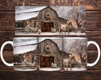 11 oz Mug Straight Digital Files for Sublimation Christmas Winter Farm Life Horse Country