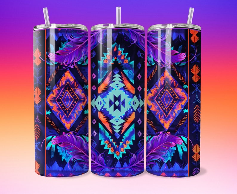 20 Oz Straight Digital Files for Sublimation Neon Southwestern Pattern ...