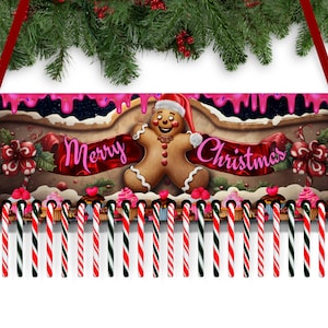 17.75&quot; x 6.25&quot; Christmas Candy Cane Countdown Advent Digital Files for Sublimation Gingerbread Man
