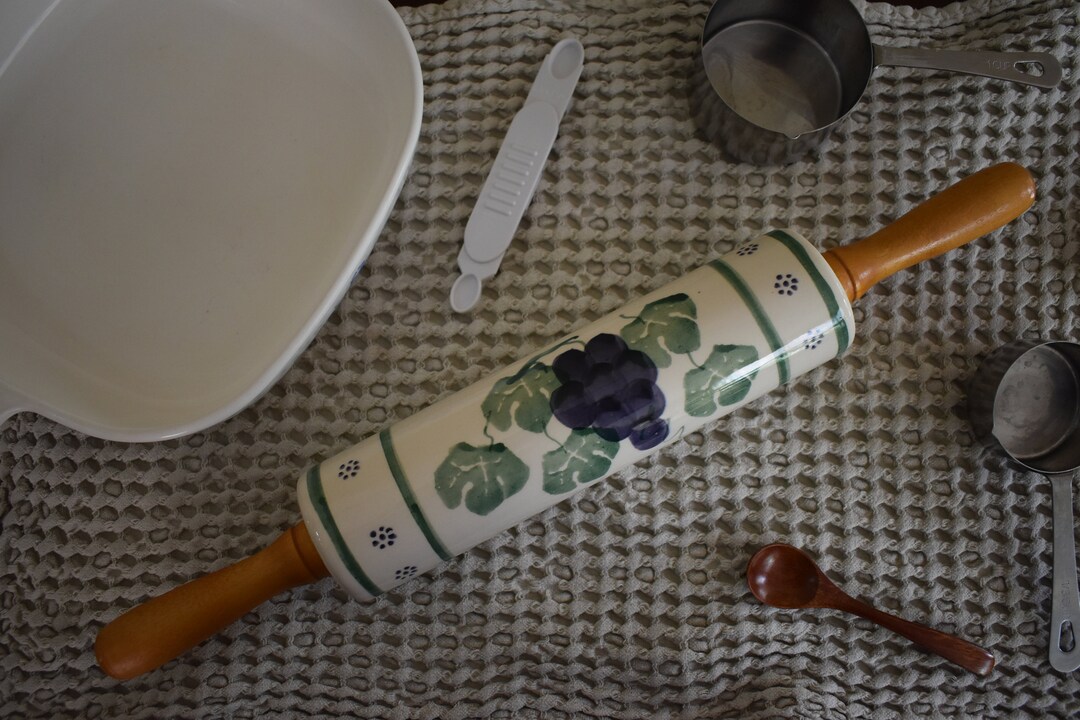 Vintage Ceramic Rolling Pin Grape Motif Ceramic Rolling Pin Etsy