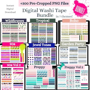 Washi Tape Digital Sticker Bundle VOL 1&2 | Pre-Cropped PNGs | Goodnotes, Notability Planner | Cute Washi Tape