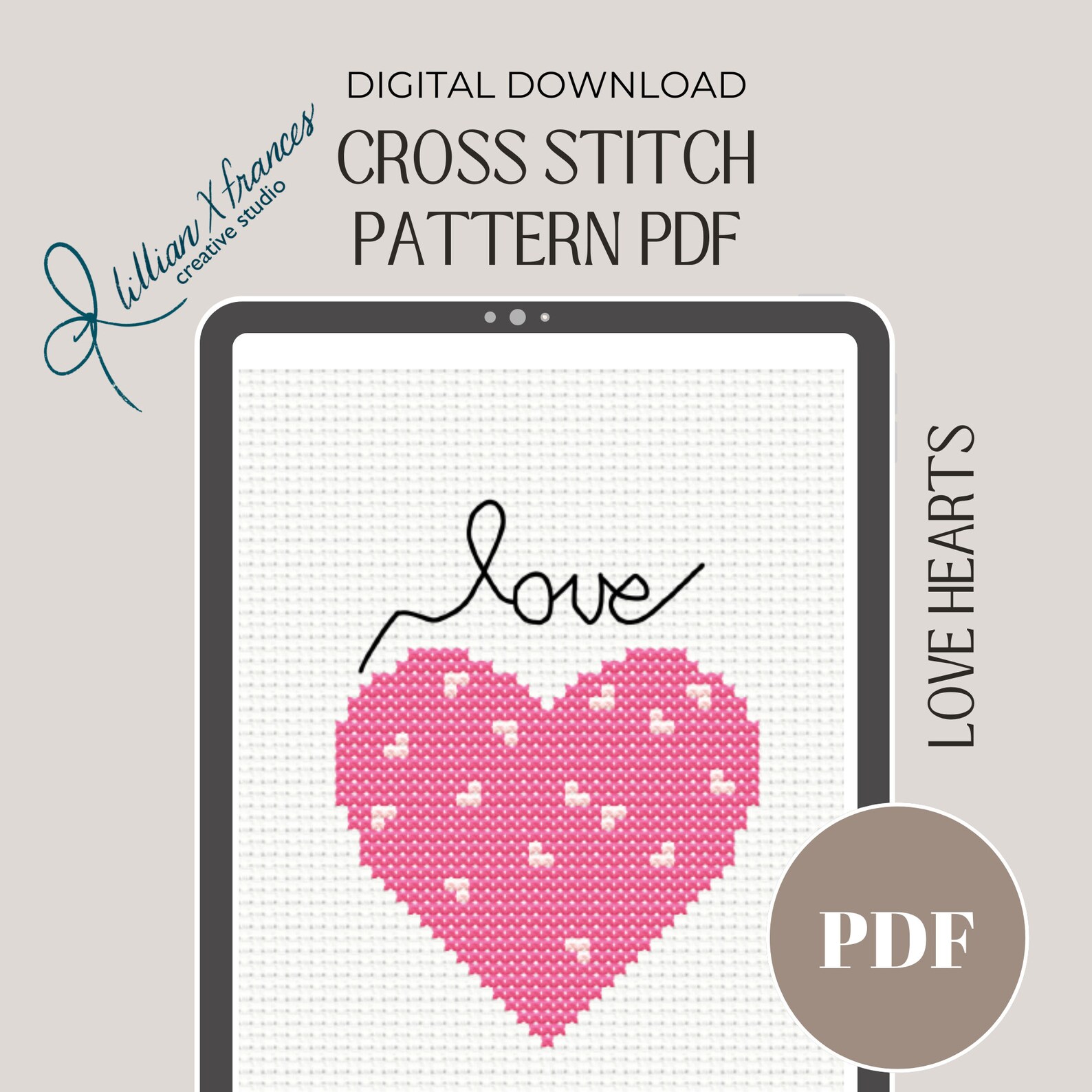 Heart Cross Stitch Pattern PDF, Nursery Wall Decor, Cross Stitch Art