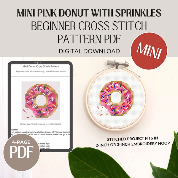 Mini donut cross stitch pattern pdf, counted cross stitch art, small wall art, handmade gift, ornament diy crafts, crossstitch funny