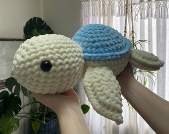 Crochet Blue Jumbo Turtle Plush