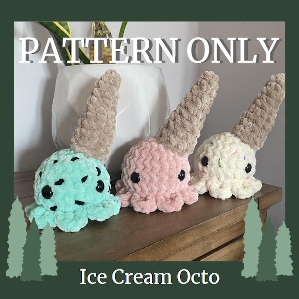 Ice Cream Octopus Crochet Pattern Low Sew Amigurumi PDF