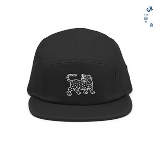Embroidered Leopard Five Panel Cap / Black