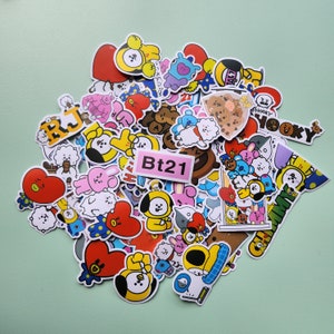 Kpop BT21 Inspired Fanbased MINI Waterproof Stickers Pre-cut 10/20/40 PCS Cutout Stickers