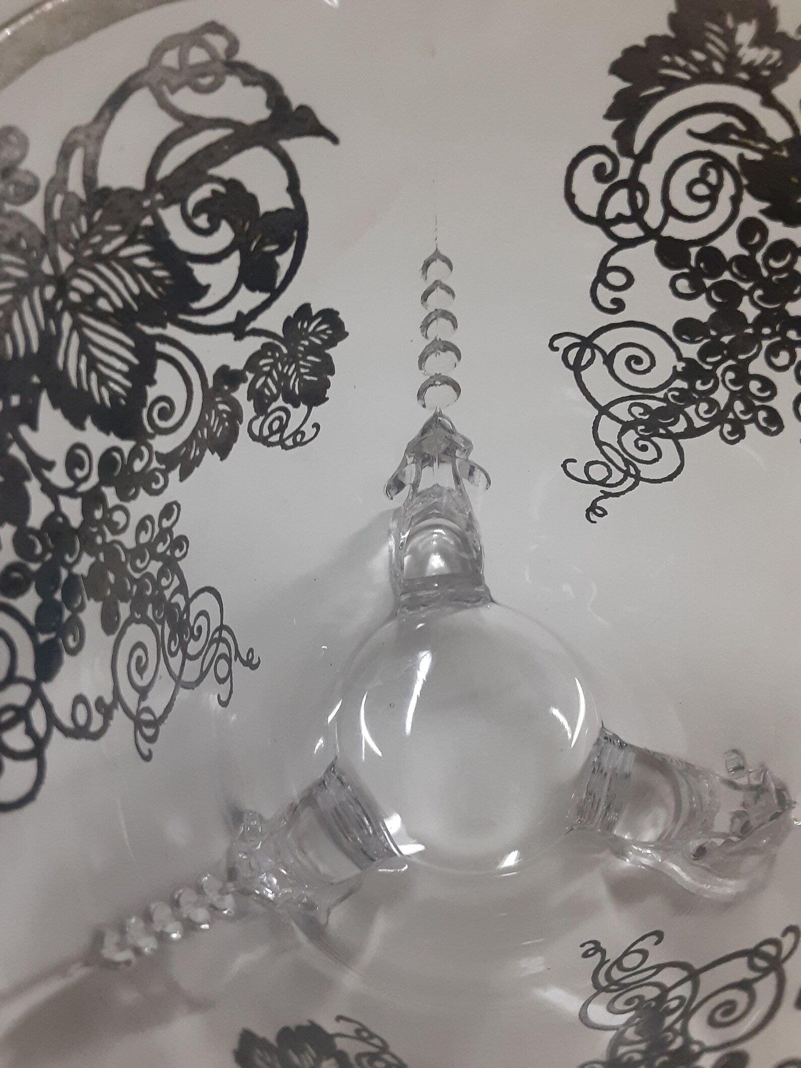 Glass With Silver Floral Accents Round 3 Foited Bowl/accent Etsy