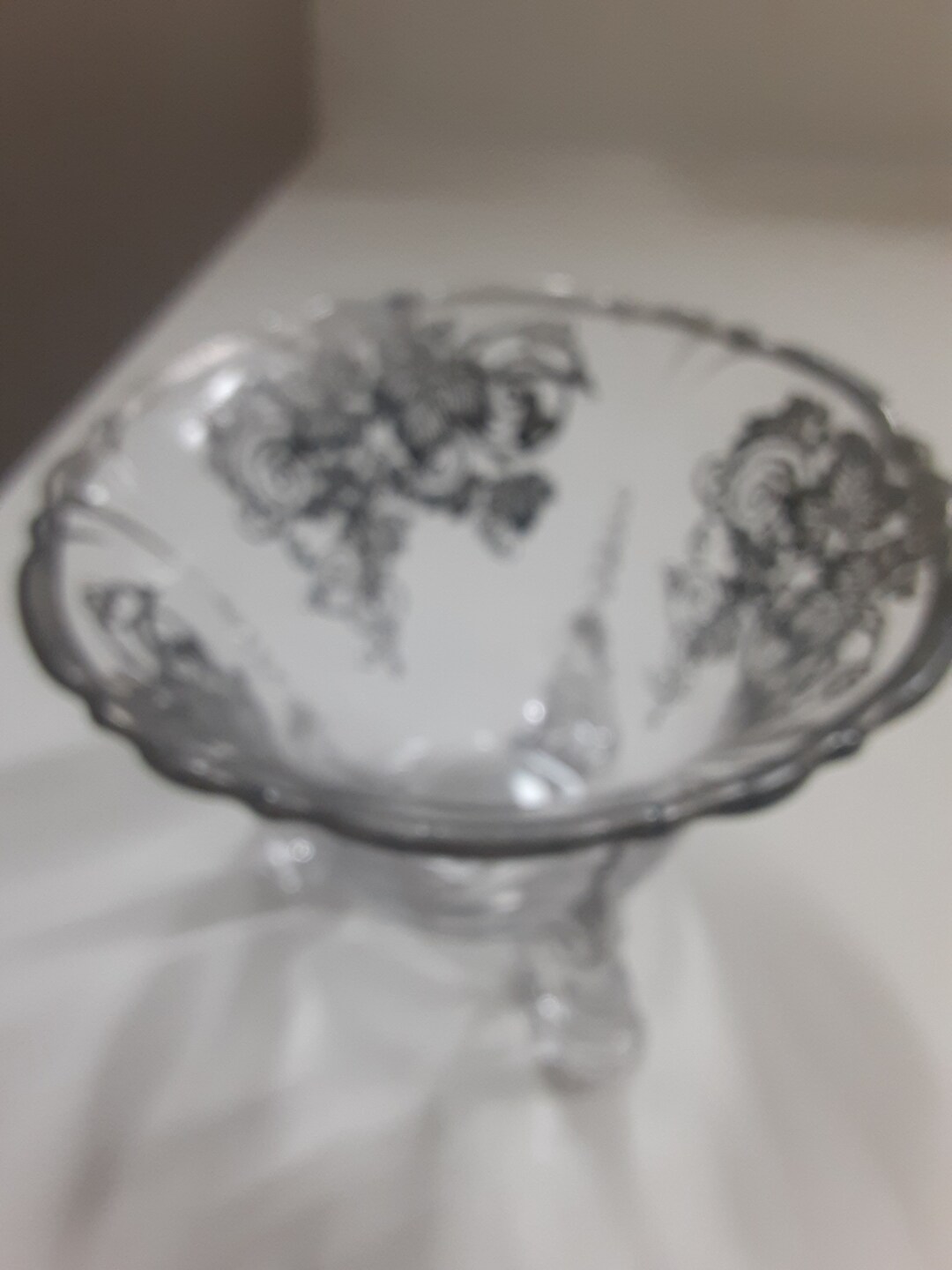 Glass With Silver Floral Accents Round 3 Foited Bowl/accent Etsy