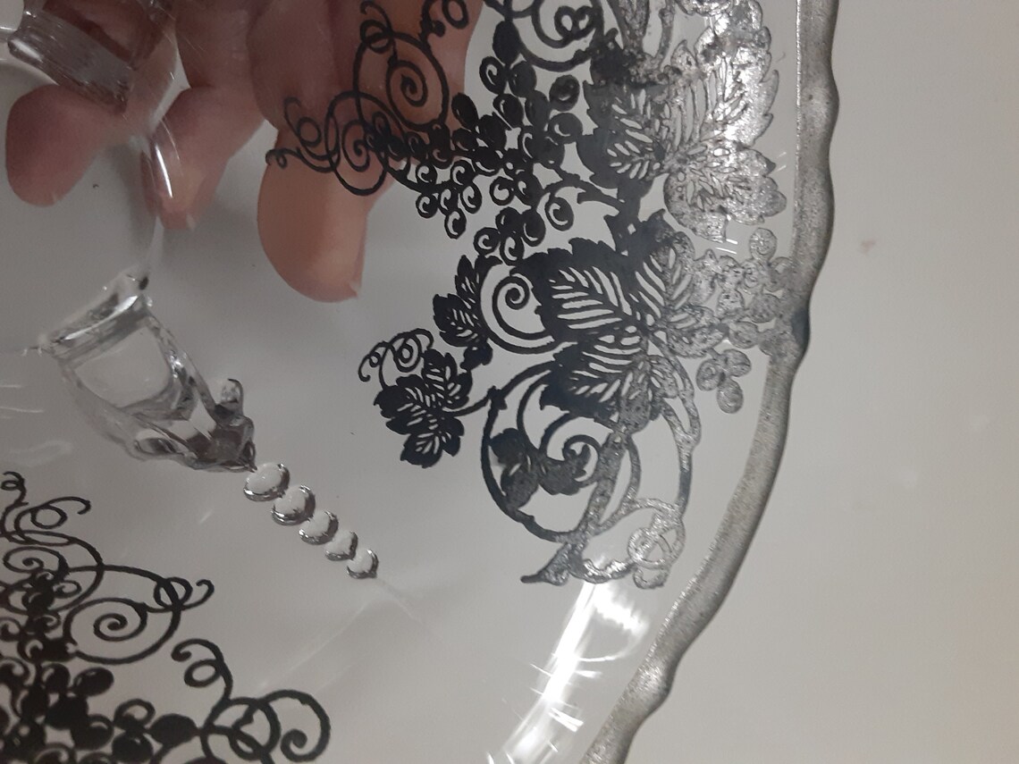 Glass With Silver Floral Accents Round 3 Foited Bowl/accent Etsy