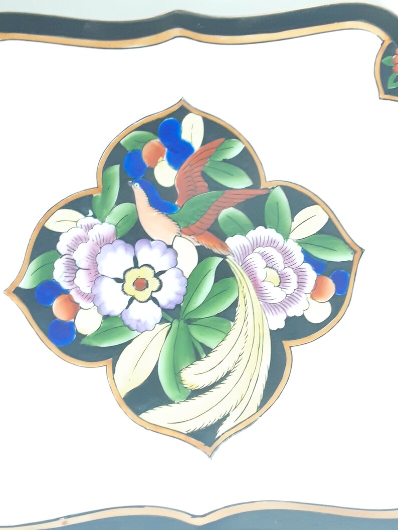 Rectangle Bird Rectangle Bird Flower Ceramic Dish Made With Gold Trim in Japan - Etsy