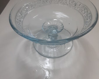 Blue pedestal glass dish/lught blue dish/blue decor