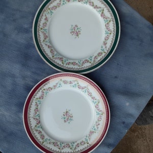 Austrian Rose design 7.75 in plates rimmed in Blue and Red set of 2/Austrian plates/wall decor/Austrian dessert plates/vintage plateses/