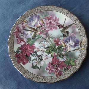 Morning Glory plate by Janene Grende for Bradex/hummingbird plate/numbered plate/first edition plate/collector plate/home decor/shelf decor