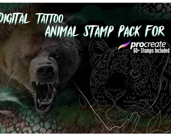 Digital Animal Tattoo Stamps For Procreate| 60+ Stamps Included| IPad