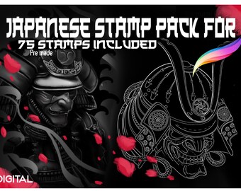 Digital Japanese Stamp Pack For Procreate| 75 Pre Made Stamps Included| IPad