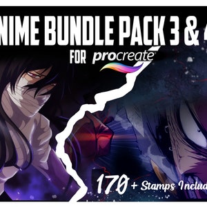 Digital Bundle Anime Stamp Pack Vol 3 & 4| Procreate| IPad| Tattoo