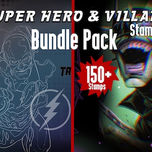 150+ digitale superhelden- en schurken stencil-tattoobundel-stempels | Voortplanten |