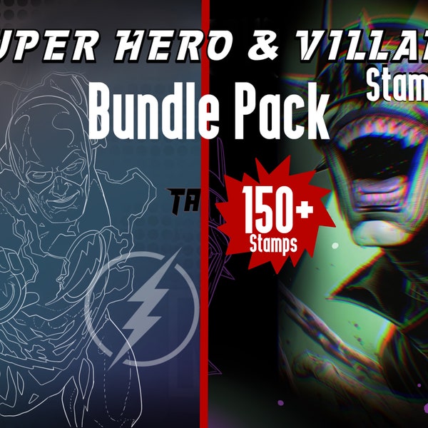 150+ Digital Super Hero & Villains Stencil Tattoo Bundle Stamps| Procreate |