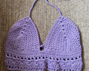 Handmade Crochet Bralette, Cotton Crop Top, Bikini Top, Boho Halter, Festival Crochet Top