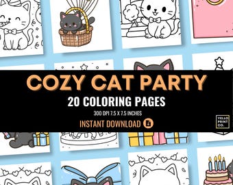 Kawaii Birthday Cat Coloring Book – Cute Printable Pages for Kids & Adults, Digital Download, Fun Party-Themed Coloring