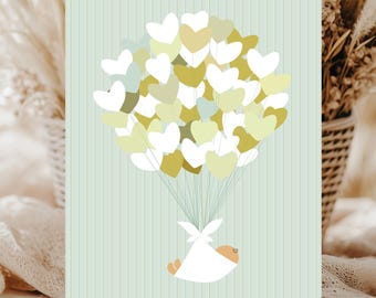 Biglietto di benvenuto stampabile per neonati / Biglietto di auguri per neonati neutro rispetto al genere / Biglietto per baby shower con palloncino a forma di cuore / Download immediato in PDF e JPG