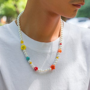 Trendy Dice Smile Pearl necklace For Men Him Birthday Christmas Gift