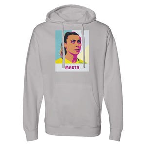 Sudadera Marta / Sudadera con capucha Pop Art de leyenda del fútbol brasileño / Sudadera con capucha gráfica de fútbol femenino Orlando Pride para fanáticos smoke