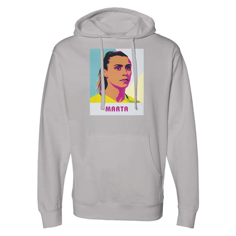 Sudadera Marta / Sudadera con capucha Pop Art de leyenda del fútbol brasileño / Sudadera con capucha gráfica de fútbol femenino Orlando Pride para fanáticos smoke