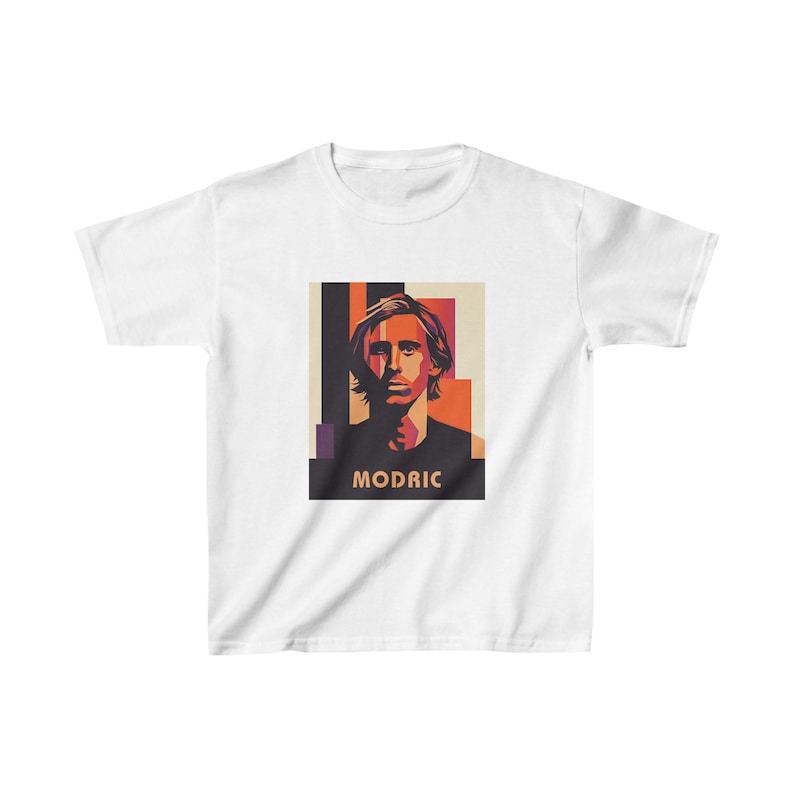Kids Luka Modric Soccer Tee | Croatia & Real Madrid Legend Pop Art | Modric Kids Graphic Shirt image 1