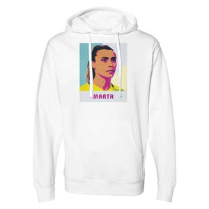 Sudadera Marta / Sudadera con capucha Pop Art de leyenda del fútbol brasileño / Sudadera con capucha gráfica de fútbol femenino Orlando Pride para fanáticos White