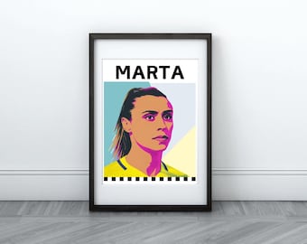 Impressão digital Marta | Arte do futebol feminino do Brasil | Download instantâneo | Arte de parede para impressão | Pôster da lenda do futebol