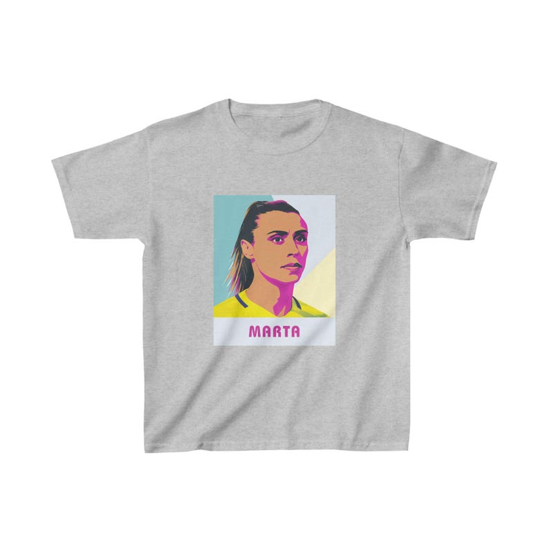 Kids Marta Soccer Tee | Brazil & Orlando Pride Legend Pop Art | Marta Kids Graphic Shirt image 3