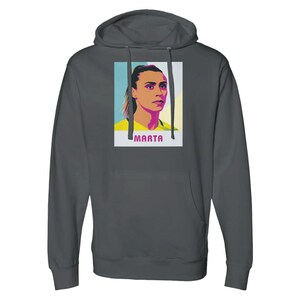 Sudadera Marta / Sudadera con capucha Pop Art de leyenda del fútbol brasileño / Sudadera con capucha gráfica de fútbol femenino Orlando Pride para fanáticos Charcoal