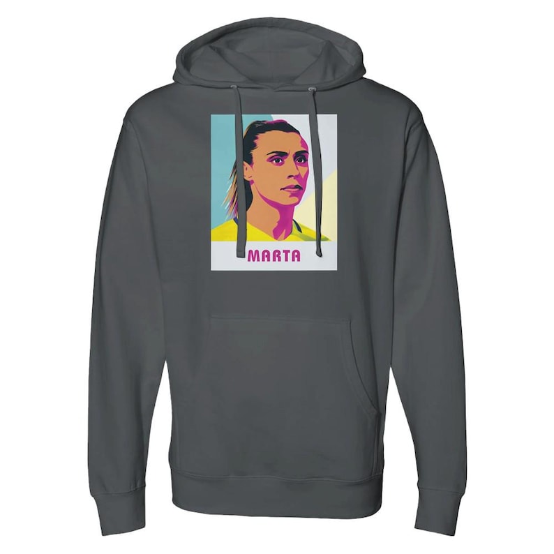 Sudadera Marta / Sudadera con capucha Pop Art de leyenda del fútbol brasileño / Sudadera con capucha gráfica de fútbol femenino Orlando Pride para fanáticos Charcoal