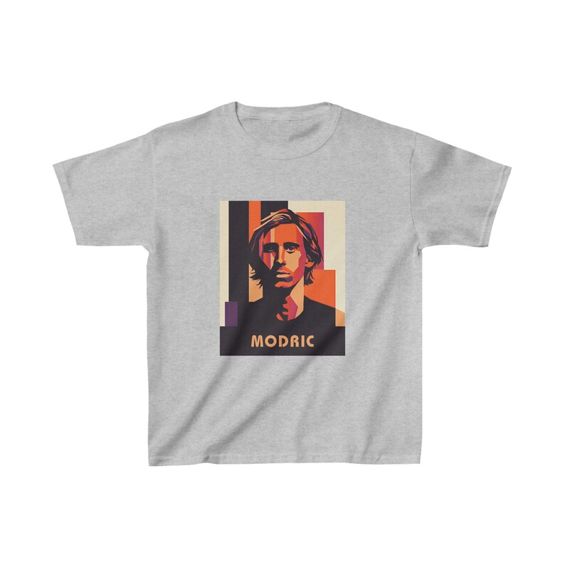 Kids Luka Modric Soccer Tee | Croatia & Real Madrid Legend Pop Art | Modric Kids Graphic Shirt image 3