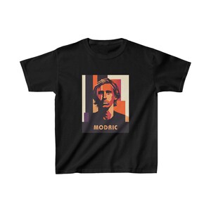 Kids Luka Modric Soccer Tee | Croatia & Real Madrid Legend Pop Art | Modric Kids Graphic Shirt image 2