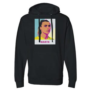 Sudadera Marta / Sudadera con capucha Pop Art de leyenda del fútbol brasileño / Sudadera con capucha gráfica de fútbol femenino Orlando Pride para fanáticos Black
