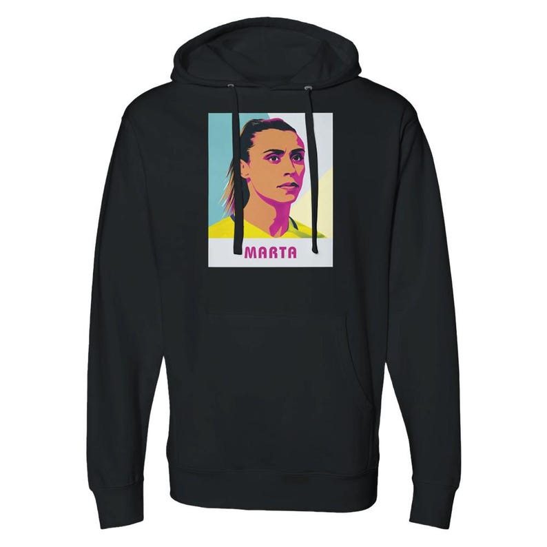 Sudadera Marta / Sudadera con capucha Pop Art de leyenda del fútbol brasileño / Sudadera con capucha gráfica de fútbol femenino Orlando Pride para fanáticos Black