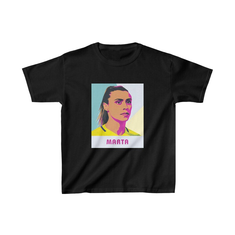 Kids Marta Soccer Tee | Brazil & Orlando Pride Legend Pop Art | Marta Kids Graphic Shirt image 2