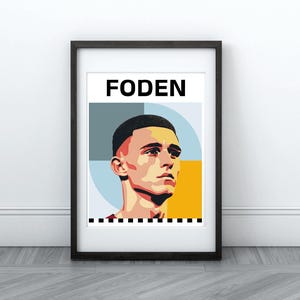 Impresión digital de Phil Foden / Arte del Manchester City / Descarga instantánea / Arte mural imprimible / Póster de la estrella del fútbol inglés